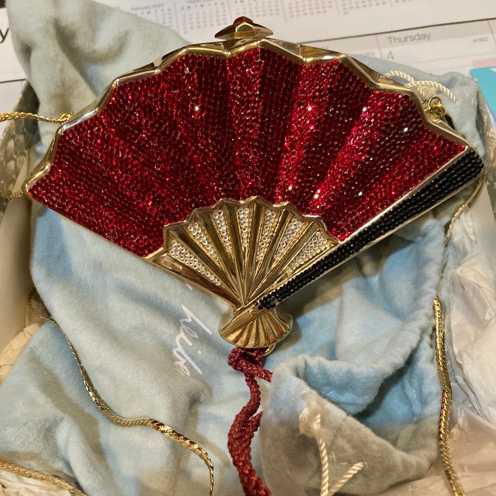 Judith Lieber Swarovski Crystal encrusted Fan Clutch